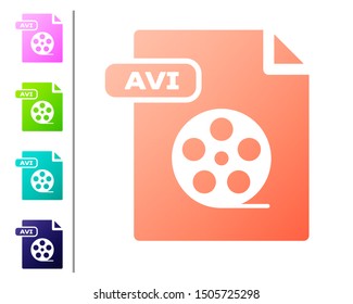 Coral AVI file document. Download avi button icon isolated on white background. AVI file symbol. Set color icons. Vector Illustration