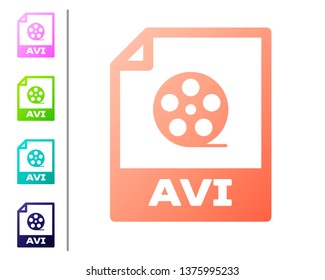 Coral AVI file document icon. Download avi button icon isolated on white background. AVI file symbol. Set color icons. Vector Illustration