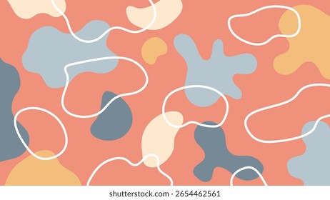 Coral background with abstract overlapping soft shapes and smooth lines. Calm and modern aesthetic design.