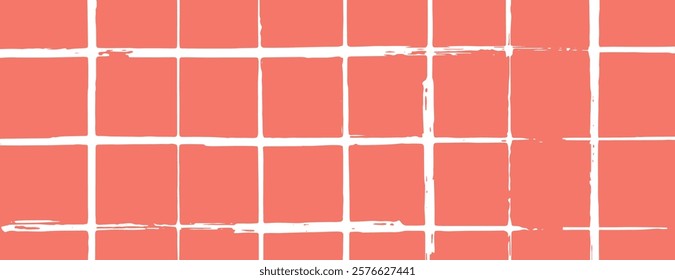 Coral background with a grid pattern. The background features a coral color with a white grid, giving a textured, artistic look. Grid pattern background vector. Red background.