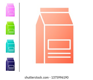 Coral Bag of food icon isolated on white background. Food for animals. Pet food package. Set color icons. Vector Illustration