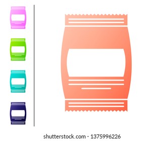 Coral Bag of food icon isolated on white background. Food for animals. Pet food package. Set color icons. Vector Illustration