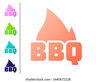 Coral Barbecue fire flame icon isolated on white background. Heat symbol. BBQ grill party. Set color icons. Vector Illustration