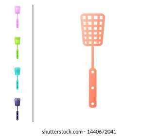 Coral Barbecue spatula icon isolated on white background. Kitchen spatula icon. BBQ spatula sign. Barbecue and grill tool. Set color icons. Vector Illustration