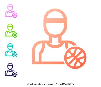 Coral Basketball player icon isolated on white background. Set color icons. Vector Illustration