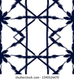 Coral Batik Vector Seamless Pattern. Gloss Elegant Tie Dye Indian Design. Cobalt Chevron Vintage Wallpaper. Marine Strip Fabric Traditional Background. Aztec Ogee Print