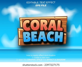 coral beach text effect, font editable, typography, 3d text for games. vector template