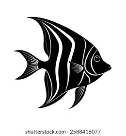 Coral Beauty Angelfish Silhouette Vector Art and Coral Beauty Angelfish Black Color Fish Design