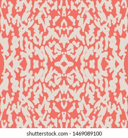 Coral and Beige tie dye seamless pattern.  Shibori seamless print. Watercolor hand drawn batik.  Handmade watercolour shirt tie dye pattern. Japan traditional tile. Salmon and White shibori.