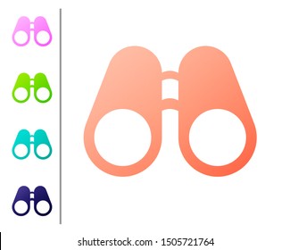 Coral Binoculars icon isolated on white background. Find software sign. Spy equipment symbol. Set color icons. Vector Illustration