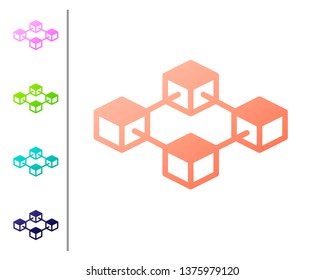 Coral Blockchain technology icon isolated on white background. Cryptocurrency data sign. Abstract geometric block chain network technology business. Set color icons. Vector Illustration