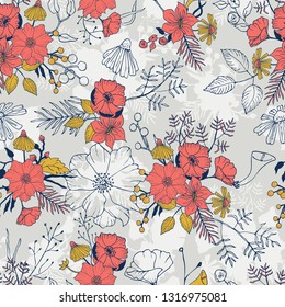 Coral Bloom Bouquets Vector Seamless Pattern
