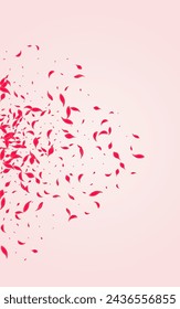 Coral Blossom Vector Pink Background. Fall Peach Pattern. Red Cherry Falling Poster. Scarlet Japan Rose Banner.