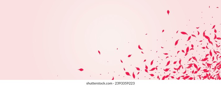 Coral Blossom Vector Pink Panoramic Background. Japanese Peach Cover. Ruby Rose Flying Illustration. Scarlet Falling Floral Poster.