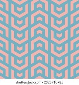 Coral Blue Pale Colors Geometric Summer Seamless Pattern Vector Abstraction. Fashionable Stylish Textile Design Hippie Retro Style Fabric Print Repetitive Wallpaper. Endless Art Abstract Illustration