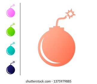 Coral Bomb ready to explode icon isolated on white background. Set color icons. Vector Illustration