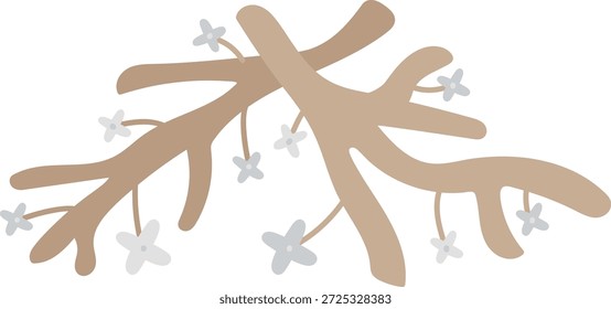 Coral branch with branching arms and tiny polyps in a clean cartoon look. Symbol of reef life, marine habitat, and ocean ecology. Cartoon vector illustration.