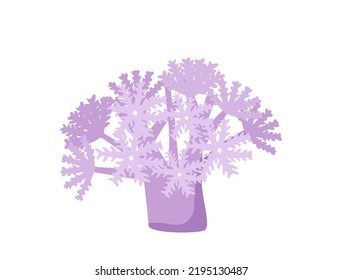 Coral Branch, Underwater Plant Isolated on White Background. Sea Reef Vegetation, Biodiversity, Undersea Tropical Water Life, Ocean Coral Marine Flora Design Element. Cartoon Vector Illustration