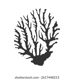 Coral bush isolated on white background. Dark watercolor abstract drawing, polyp, coral, algae. Icon, logo.