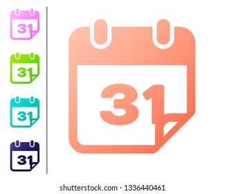 Coral Calendar icon isolated on white background. Set icon in color buttons. Vector Illustration