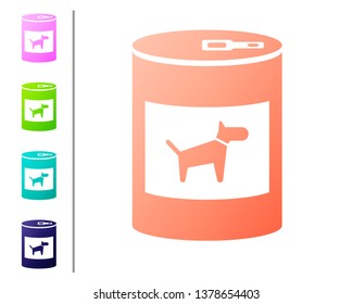 Coral Canned food for dog icon isolated on white background. Food for animals. Pet dog food can. Set color icons. Vector Illustration