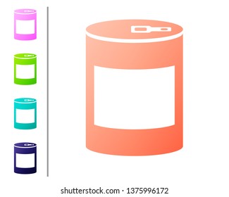 Coral Canned food icon isolated on white background. Food for animals. Pet food can. Set color icons. Vector Illustration
