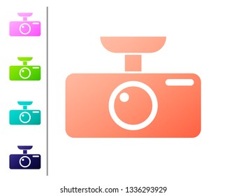 Coral Car DVR icon isolated on white background. Car digital video recorder icon. Set icon in color buttons. Vector Illustration