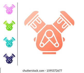 Coral Car engine icon isolated on white background. Set color icons. Vector Illustration