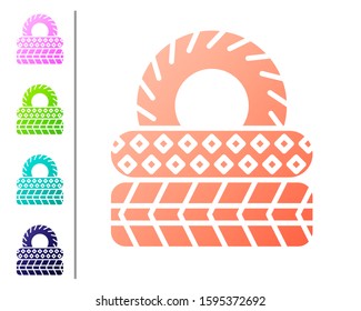 Coral Car tire icon isolated on white background. Set color icons. Vector Illustration