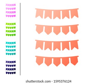 Coral Carnival garland with flags icon isolated on white background. Party pennants for birthday celebration, festival and fair decoration. Set color icons. Vector Illustration