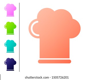 Coral Chef hat icon isolated on white background. Cooking symbol. Cooks hat. Set color icons. Vector Illustration