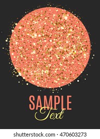 Coral circle with golden glitter dust and sample text