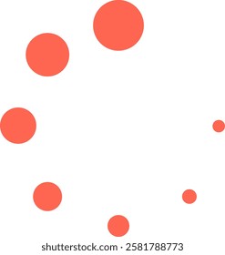 Coral circles of different sizes are rotating, forming a loading icon on a white background, ideal for representing a process or waiting time