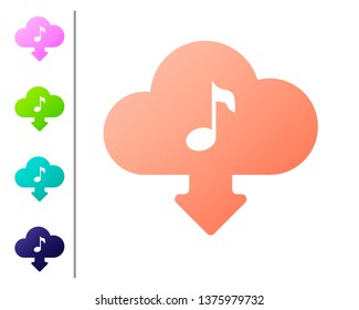 Coral Cloud download music icon isolated on white background. Music streaming service, sound cloud computing, online media streaming, audio wave. Set color icons. Vector Illustration