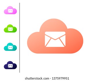 Coral Cloud mail server icon isolated on white background. Cloud server hosting for email. Online message service. Mailbox sign. Set color icons. Vector Illustration