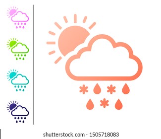 Coral Cloud with snow, rain and sun icon isolated on white background. Weather icon. Set color icons. Vector Illustration