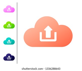 Coral Cloud upload icon isolated on white background. Set icon in color buttons. Vector Illustration