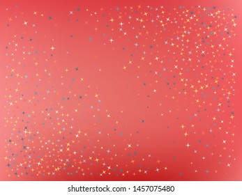 Coral color background. Stars confetti. Elementary colorific idea. Scattered stars. Backround with random colored stars.