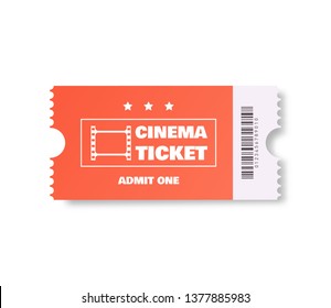 Coral color Cinema ticket. Vector illustration.