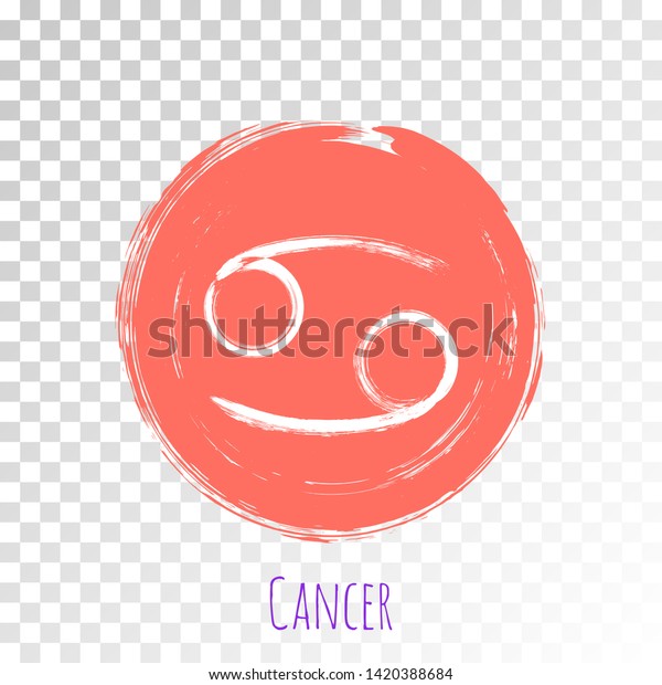 Coral color\
circle Cancer zodiac symbol vector, round hand painted horoscope\
sign. Astrological icon isolated. Cancer astrology zodiac sign clip\
art on transparent\
background.