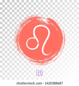 Coral color circle Leo zodiac sign, round hand painted horoscope symbol vector. Astrological icon isolated. Leo astrology zodiac symbol clip art on transparent background.