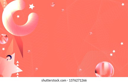 Coral color geometric gradient texture points and lines art modern bright pink banner abstract hipster style background in the style minimalist new delicate
