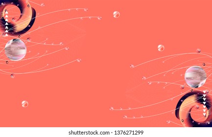 Coral color geometric gradient texture points and lines art modern bright pink banner abstract hipster style background