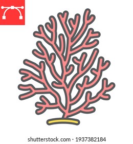 Coral color line icon, sea and ocean animals, coral reef vector icon, vector graphics, editable stroke filled outline sign, eps 10