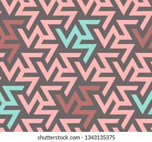 Coral color seamless geometric pattern. Vector repeating texture for fabric design, cloth, textile.