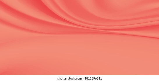 Coral color Silk background Design for product advertising for catalog.Coral color silk background. Light orange fabric background. smooth texture vector.