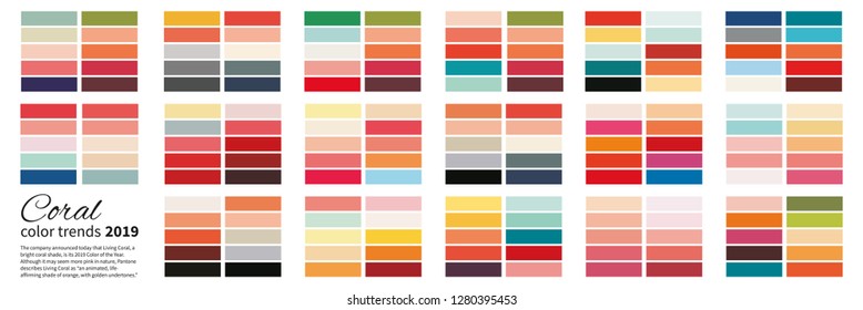 Coral - color trend Spring / Summer 2019. An example of a color palette. Forecast of the future color trend. Neutral color. Vector graphics. - Shutterstock ID 1280395453