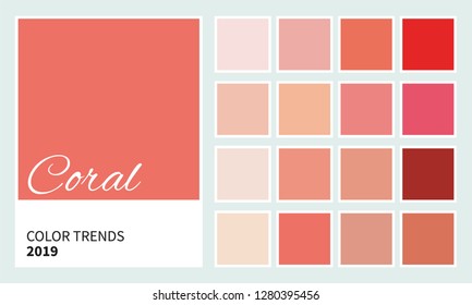 Coral - color trend Spring / Summer 2019. An example of a color palette. Neutral color. Vector graphics. Forecast of the future color trend. 