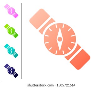 Coral Compass icon isolated on white background. Windrose navigation symbol. Wind rose sign. Set color icons. Vector Illustration