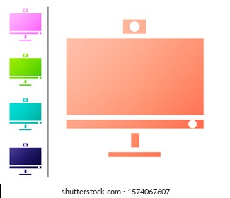 Coral Computer monitor icon isolated on white background. PC component sign. Set color icons. Vector Illustration